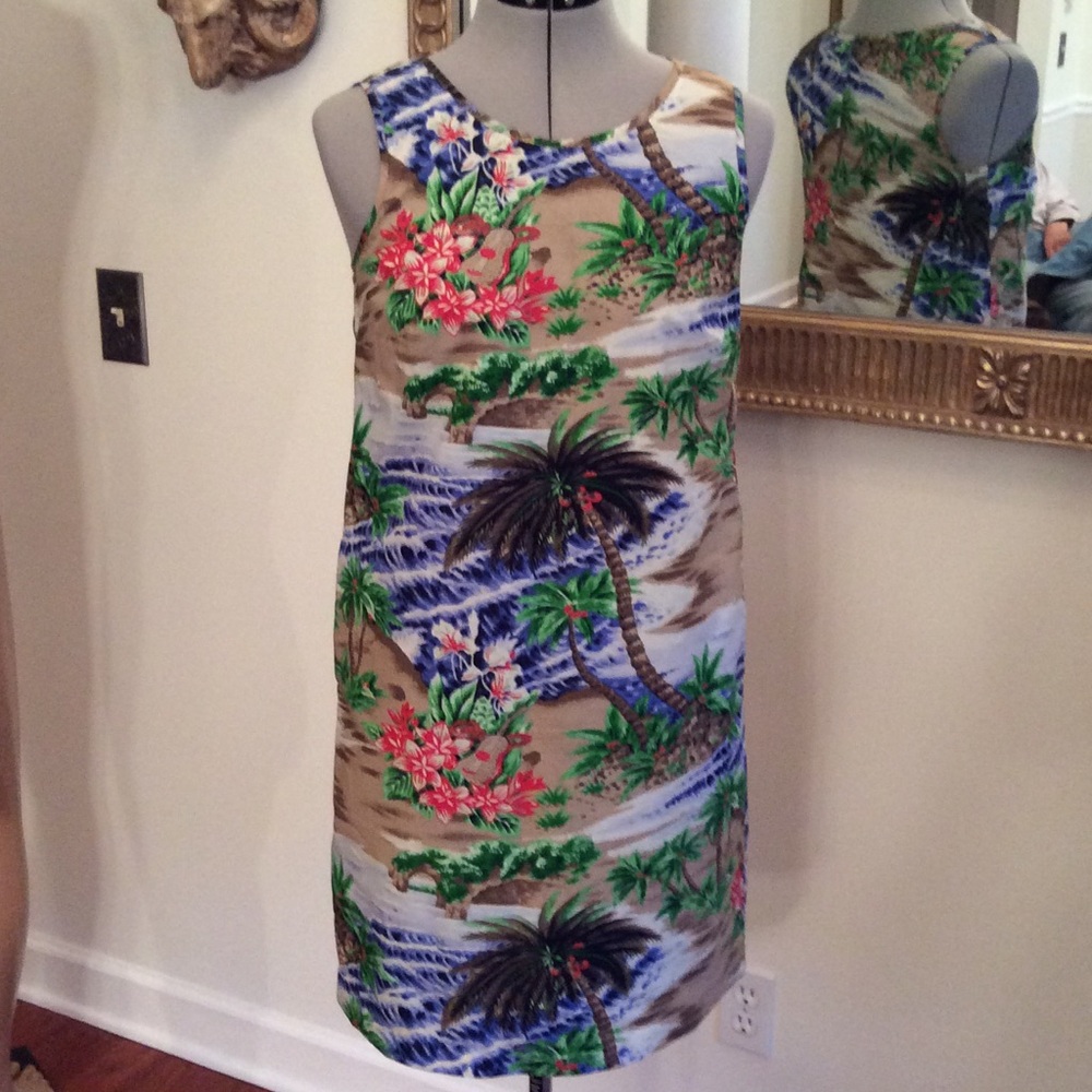 Talbots Tropical Print Midi Dress - Green, Brown, Red